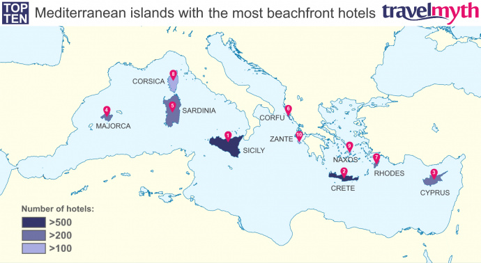 Crete And Cyprus Map Mediterranean Islands With The Most Beachfront Hotels: Sicily, Crete And  Cyprus Top The List